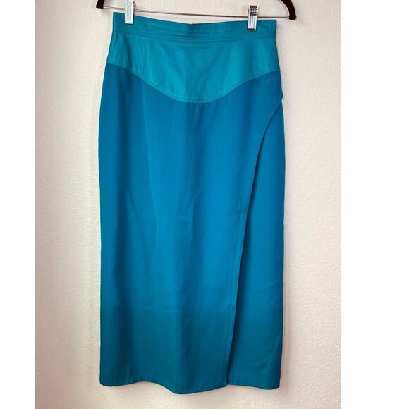 Marc D'alcy Dresses & Skirts - Vintage Western Teal Blue Wool w/ Leather Waist Midi Skirt Size 8